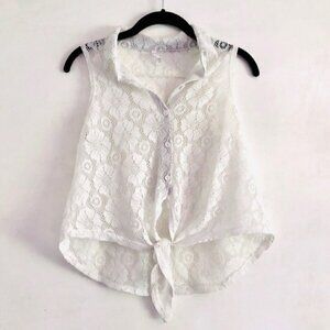 Nella Fantasia Tank Top S Knit Mesh Front Tie White Coverup Vacation Trip Swim